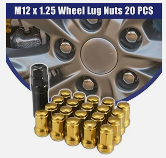 M12x1.25 Car Wheel Heptagon Lug Nut Acorn Cone Seat Closed End Bulge Gold Tone