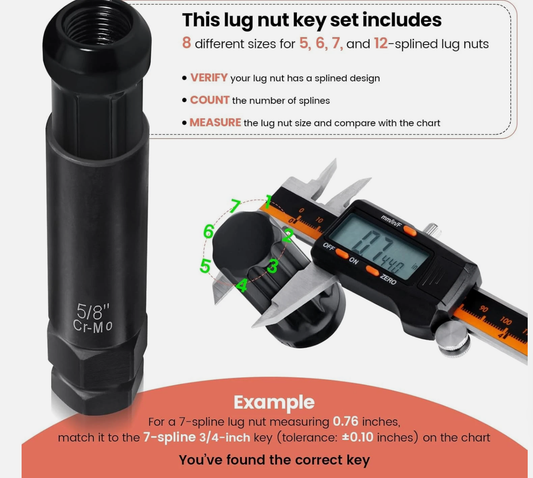 6 Spline & 7 Spline Lug Nut Socket Set, Drive Wheel Lock Key,Locking Nut Removal