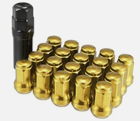 M12x1.25 Car Wheel Heptagon Lug Nut Acorn Cone Seat Closed End Bulge Gold Tone