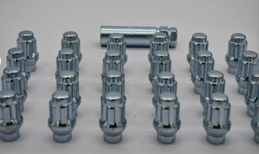 Set 24 ET Spline Lug Nut Kit Zinc 12mm x 1.5 1.4" Tall M12x1.5 Extended Thread