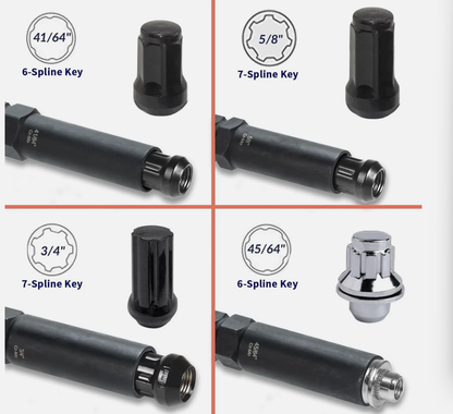 6 Spline & 7 Spline Lug Nut Socket Set, Drive Wheel Lock Key,Locking Nut Removal